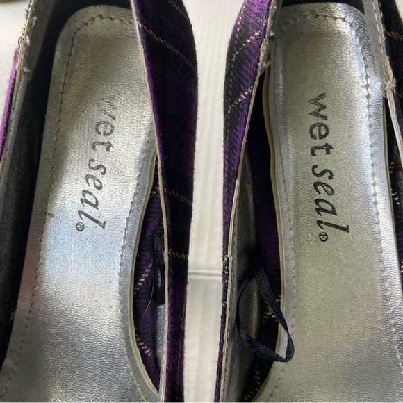 Wet Seal lively tartan purple plaid retro platform heels SZ 7 - Picture 10 of 10